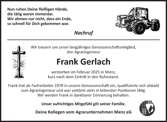 Traueranzeige von Frank Gerlach von Volksstimme Burg/Genthin
