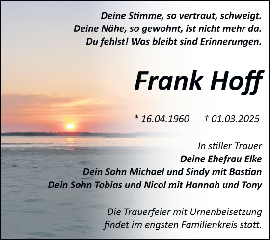 Traueranzeige von Frank Hoff von Trauerkombi Bitterfeld