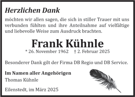Traueranzeige von Frank Kühnle von Volksstimme Halberstadt