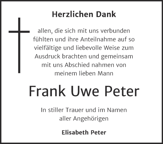 Traueranzeige von Frank Uwe Peter von Trauerkombi Dessau