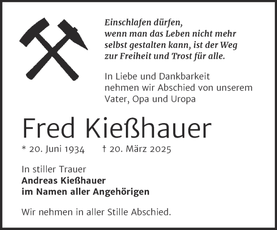 Traueranzeige von Fred Kießhauer von Trauerkombi Zeitz