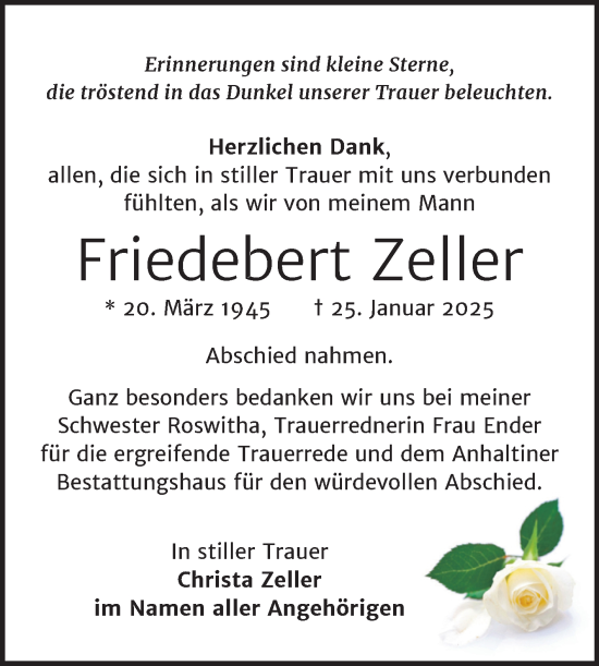 Traueranzeige von Friedebert Zeller von Trauerkombi Dessau