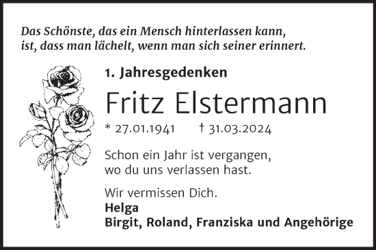 Traueranzeige von Fritz Elstermann von Trauerkombi Köthen