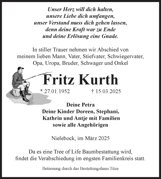 Traueranzeige von Fritz Kurth von Volksstimme Burg/Genthin