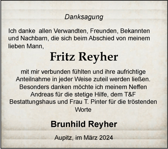 Traueranzeige von Fritz Reyher von Trauerkombi Weißenfels