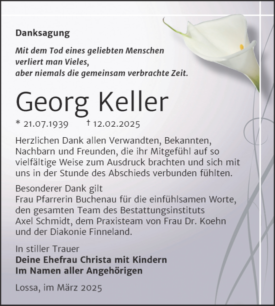 Traueranzeige von Georg Keller von Super Sonntag Naumburg/Nebra