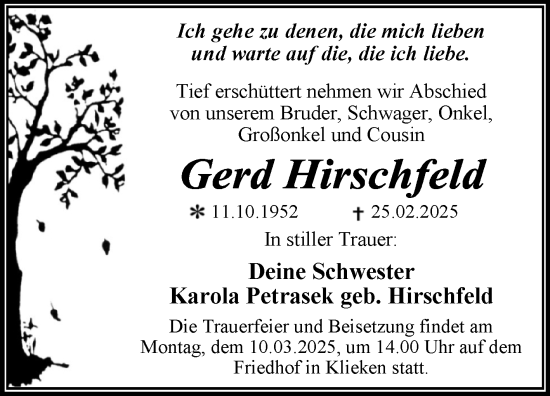 Traueranzeige von Gerd Hirschfeld 
