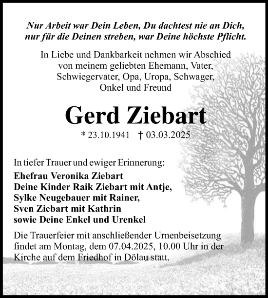 Traueranzeige von Gerd Ziebart von Mitteldeutsche Zeitung Halle/Saalkreis