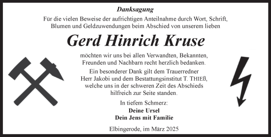 Traueranzeige von Gerd Hinrich Kruse von Volksstimme Wernigerode
