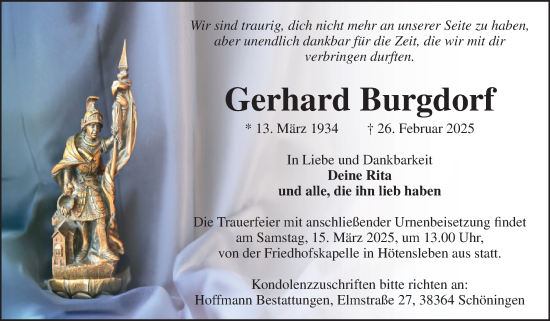 Traueranzeige von Gerhard Burgdorf von Volksstimme Oschersleben/Wanzleben
