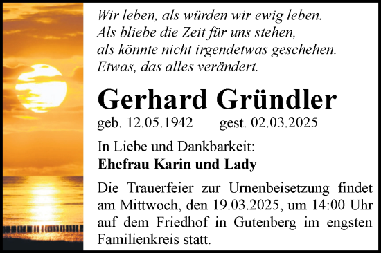 Traueranzeige von Gerhard Gründler von Mitteldeutsche Zeitung Halle/Saalkreis