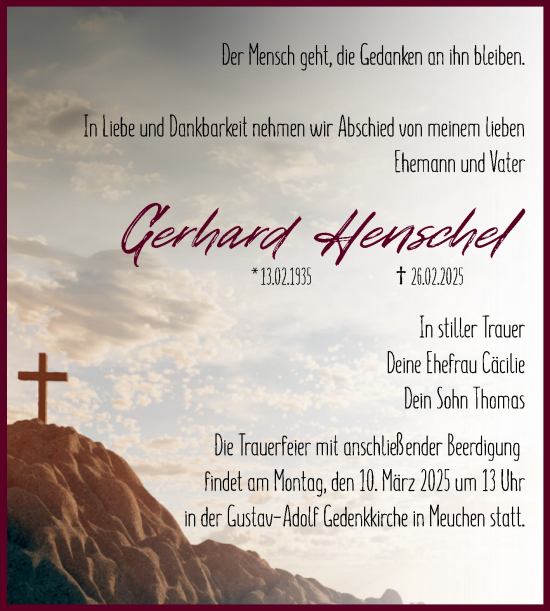 Traueranzeige von Gerhard Henschel von Super Sonntag Weißenfels