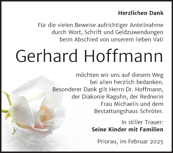 Traueranzeige von Gerhard Hoffmann von Trauerkombi Bitterfeld