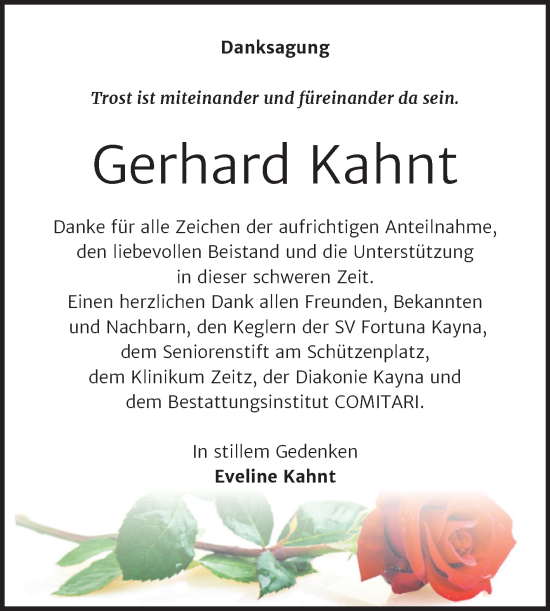 Traueranzeige von Gerhard Kahnt von Trauerkombi Zeitz