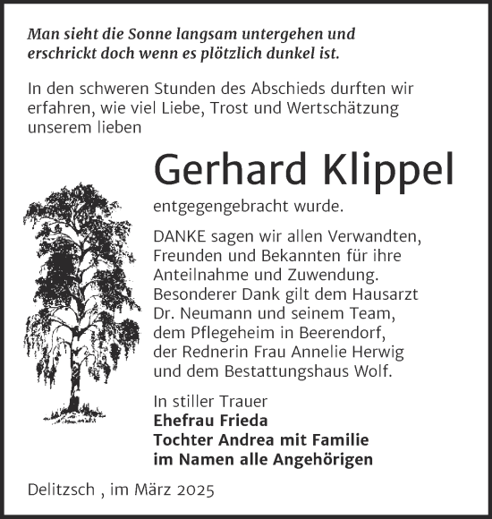 Traueranzeige von Gerhard Klippel von SuperSonntag Bitterfeld