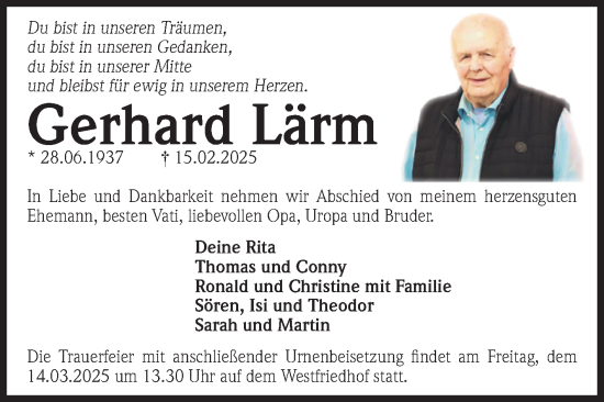 Traueranzeige von Gerhard Lärm von Volksstimme Magdeburg