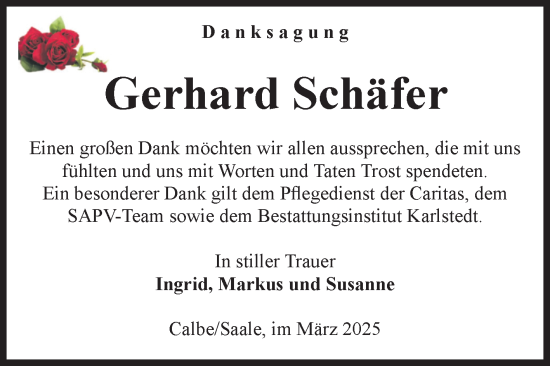 Traueranzeige von Gerhard Schäfer von Volksstimme Schönebeck