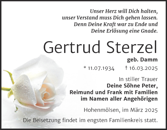 Traueranzeige von Gertrud Sterzel von Trauerkombi Weißenfels