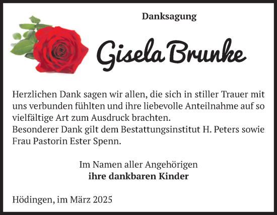 Traueranzeige von Gisela Brunke von Volksstimme Haldensleben/Wolmirstedt