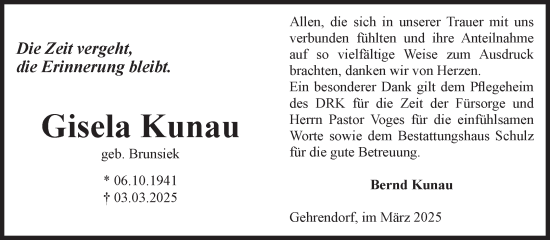 Traueranzeige von Gisela Kunau von Volksstimme Altmark West
