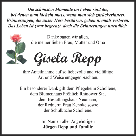 Traueranzeige von Gisela Repp von Volksstimme Altmark Ost