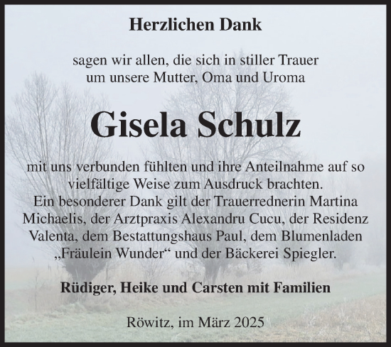 Traueranzeige von Gisela Schulz von Volksstimme Altmark West