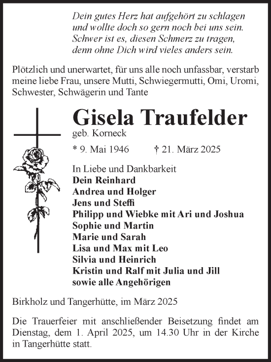 Traueranzeige von Gisela Traufelder von Volksstimme Altmark Ost