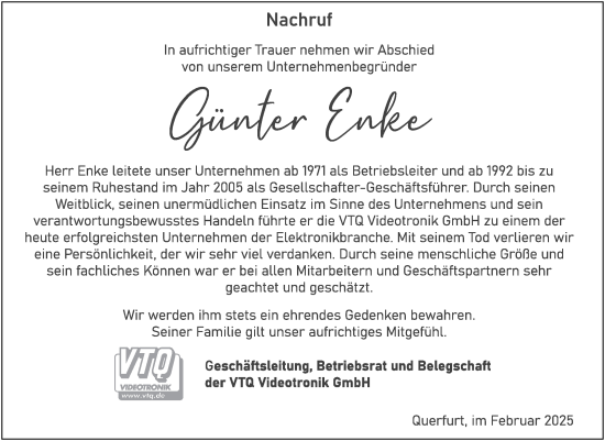 Traueranzeige von Günter Enke von Mitteldeutsche Zeitung Merseburg/Querfurt