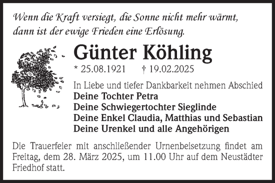Traueranzeige von Günter Köhling von Volksstimme Magdeburg