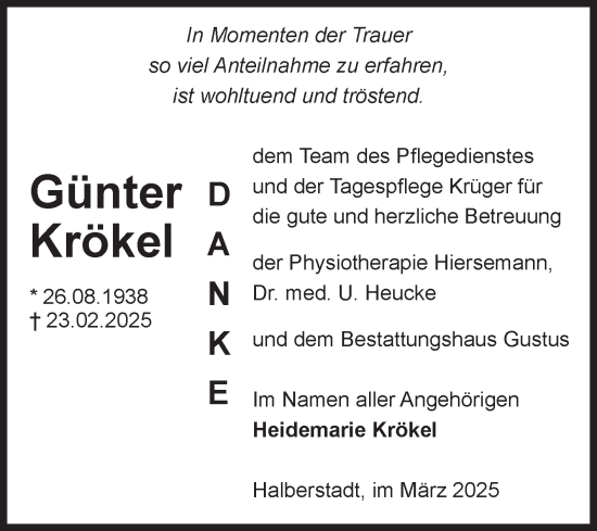 Traueranzeige von Günter Krökel von Volksstimme Halberstadt