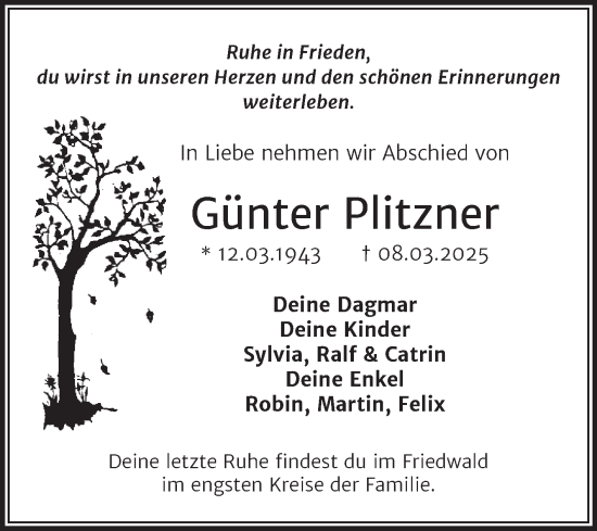 Traueranzeige von Günter Plitzner von SuperSonntag Bitterfeld