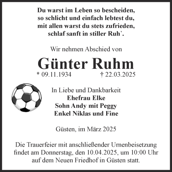 Traueranzeige von Günter Ruhm 