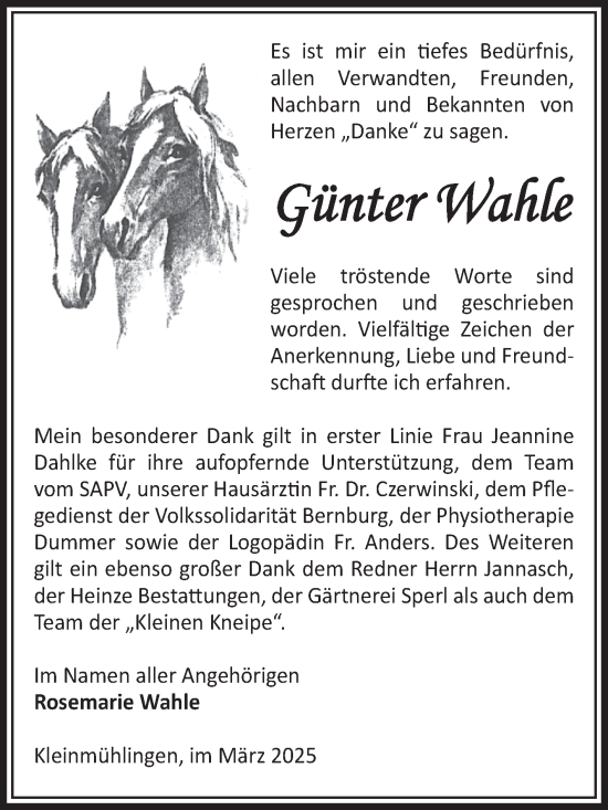 Traueranzeige von Günter Wahle von Volksstimme Schönebeck