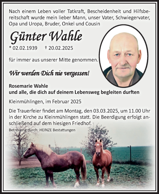 Traueranzeige von Günter Wahle von Volksstimme Schönebeck