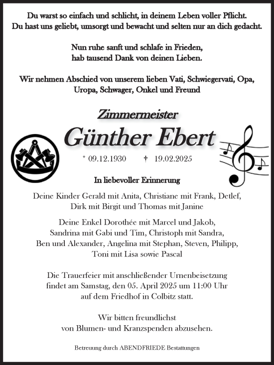 Traueranzeige von Günther Ebert von Volksstimme Haldensleben/Wolmirstedt