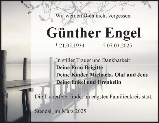 Traueranzeige von Günther Engel von Volksstimme Altmark Ost