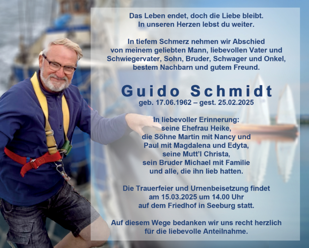  Traueranzeige für Guido Schmidt vom 01.03.2025 aus Trauerkombi Mansfelder Land