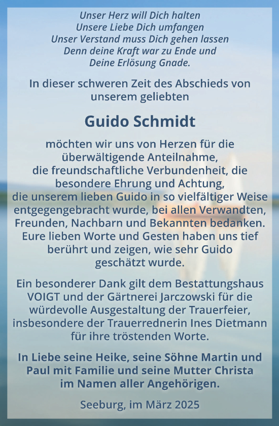 Traueranzeige von Guido Schmidt von Trauerkombi Mansfelder Land