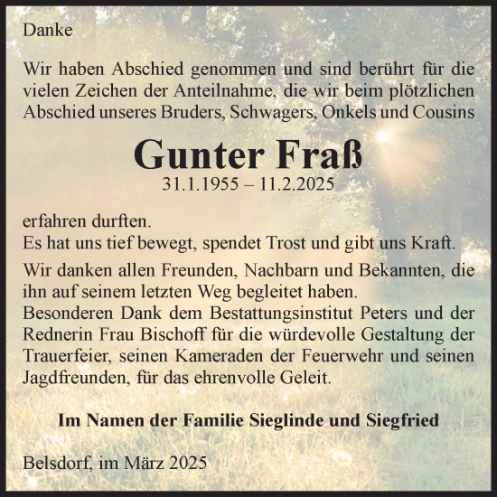 Traueranzeige von Gunter Fraß von Volksstimme Haldensleben/Wolmirstedt