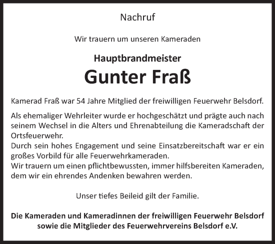 Traueranzeige von Gunter Fraß von Volksstimme Haldensleben/Wolmirstedt