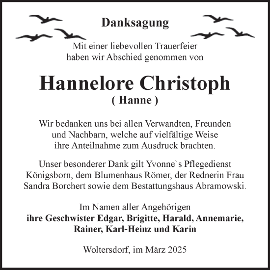 Traueranzeige von Hannelore Christoph von Volksstimme Burg/Genthin