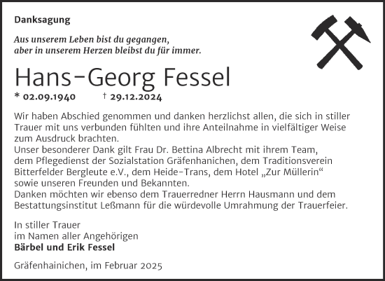 Traueranzeige von Hans-Georg Fessel von Trauerkombi Wittenberg