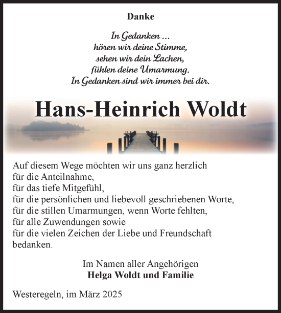 Traueranzeige von Hans-Heinrich Woldt von Volksstimme Staßfurt