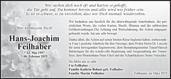Traueranzeige von Hans-Joachim Feilhaber von Volksstimme Haldensleben/Wolmirstedt