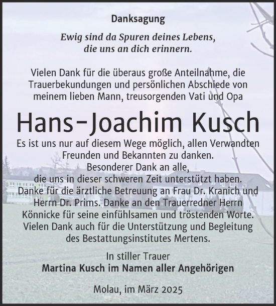 Traueranzeige von Hans-Joachim Kusch von Super Sonntag Naumburg/Nebra