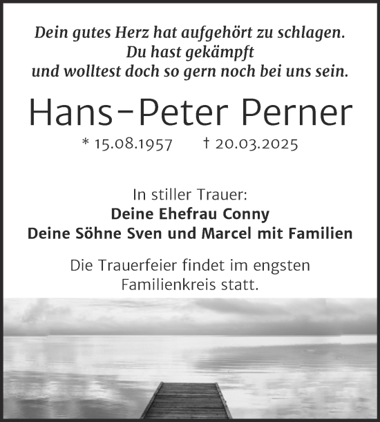 Traueranzeige von Hans-Peter Perner von Trauerkombi Bitterfeld