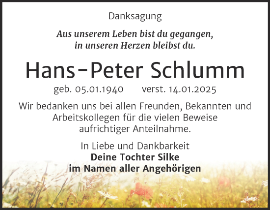 Traueranzeige von Hans-Peter Schlumm von Trauerkombi Weißenfels