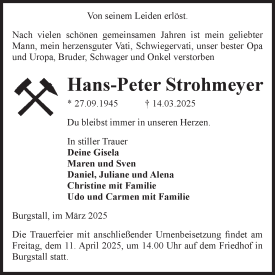 Traueranzeige von Hans-Peter Strohmeyer von Volksstimme Haldensleben/Wolmirstedt