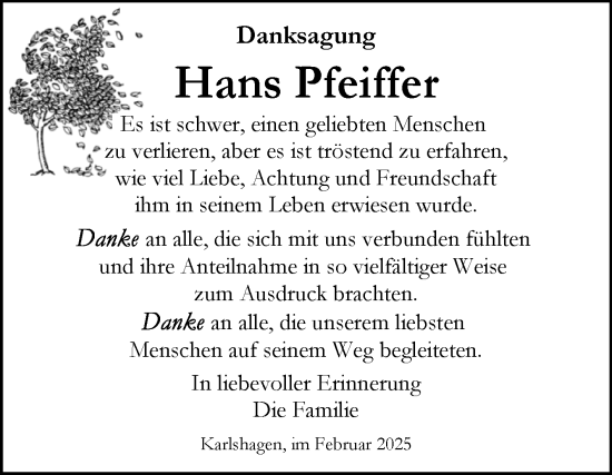 Traueranzeige von Hans Pfeiffer von Super Sonntag Zeitz