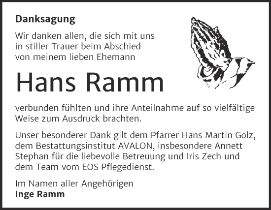 Traueranzeige von Hans Ramm von Mitteldeutsche Zeitung Halle/Saalkreis